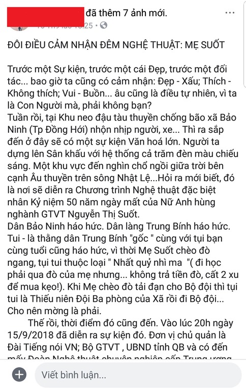 Nhìn từ chương trình nghệ thuật “Mẹ Suốt” – Nhà văn Nguyễn Quang Vinh nên cầu thị để đi lên