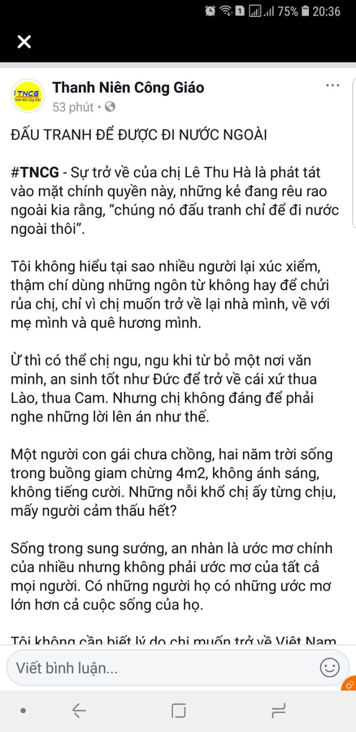 Lê Thu Hà muốn trở về Việt Nam – Phát tát vào mặt ai?