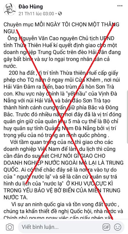 Bác thông tin bán 200ha đất trên núi Hải Vân cho người Trung Quốc