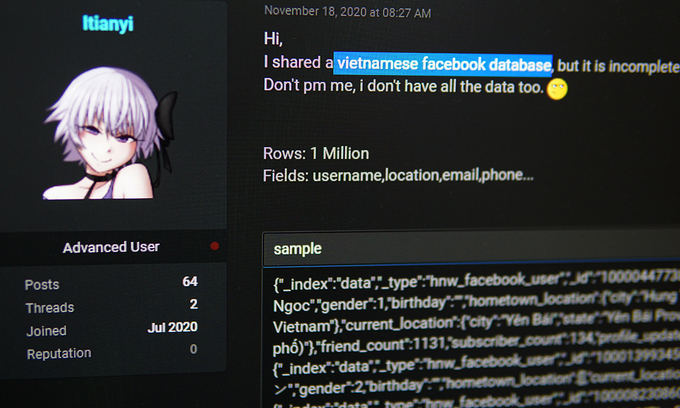Một triệu tài khoản Facebook Việt bị tung lên diễn đàn hacker