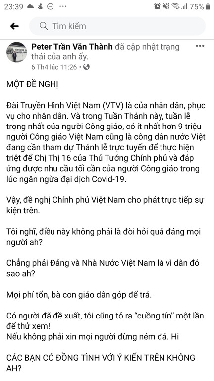 Linh mục Trần Văn Thành lại ra vẻ hiểu chuyện