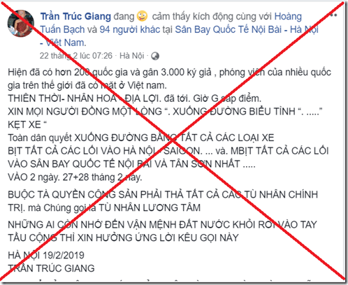 Cần cảnh giác trước âm mưu kích động biểu tình tại hội nghị thượng đỉnh Mỹ - Triều Tiên lần 2