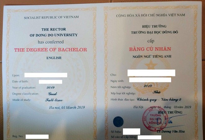 12 trường hợp sử dụng văn bằng 2 ngôn ngữ Anh của đại học Đông Đô bị hủy kết quả