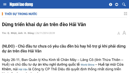 CẢNH GIÁC VỚI THÔNG TIN SAI SỰ THẬT VỀ DỰ ÁN Ở ĐÈO HẢI VÂN