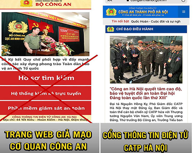 Giả mạo trang web công an đánh cắp thông tin