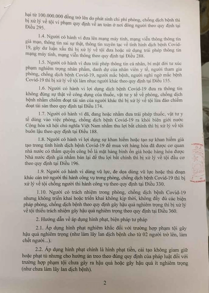 Xử lý hình sự hành vi trốn cách ly, thông tin sai sự thật về dịch COVID-19