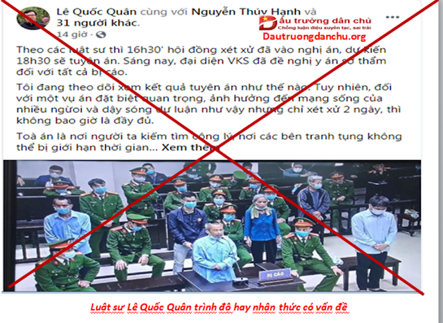 Xét xử phúc thẩm vụ án Đồng Tâm: Trình độ hay nhận thức của luật sư Lê Quốc Quân có vấn đề?