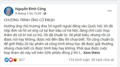 Gs Nguyễn Đình Cống đăng đàn tự ứng cử đại biểu Quốc hội