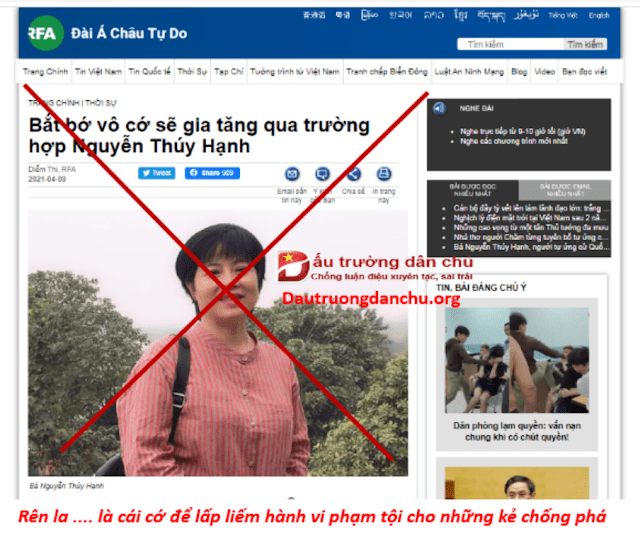 Bắt tạm giam kẻ tuyên truyền chống Nhà nước Nguyễn Thúy Hạnh sao lại là 'bắt vô cớ' ?