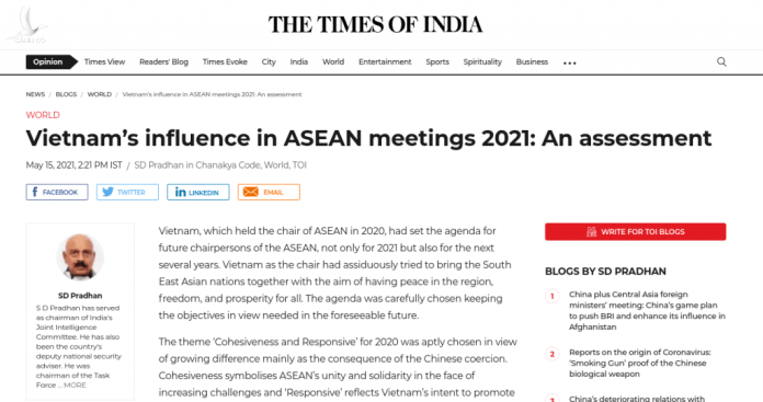 The Times of India: Ảnh hưởng của Việt Nam tại ASEAN 2021