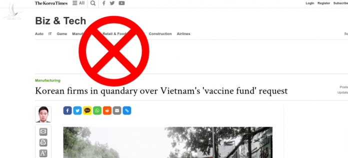 Korea Time cần xin lỗi vì xuyên tạc ý nghĩa tốt đẹp của “Quỹ vaccine Việt Nam”