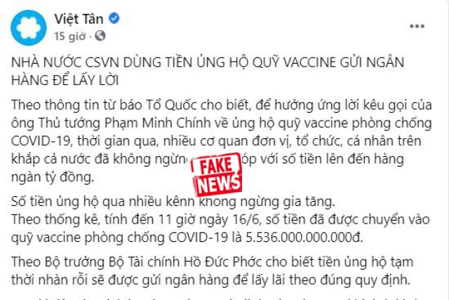 Việt tân lại xuyên tạc “Quỹ vaccine”