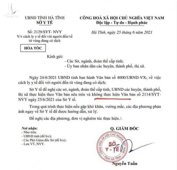 Nguyên nhân quyền Giám đốc sở Y tế Hà Tĩnh ký văn bản trái thẩm quyền