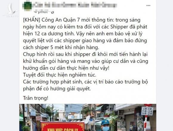 Công an quận 7 bác thông tin 12 shipper dương tính với nCoV