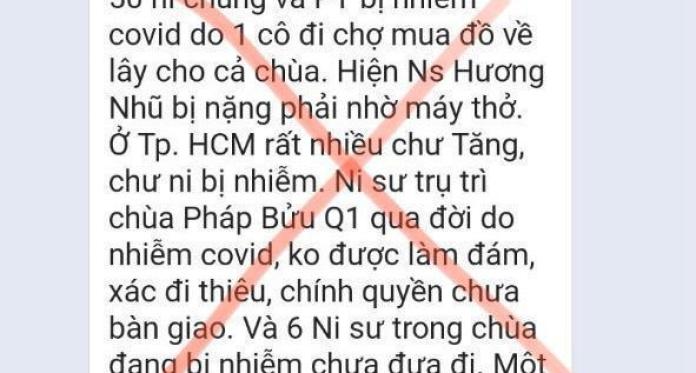 Sự thật về tin đồn gần trăm Tăng Ni nhiễm Covid-19 “rất nguy kịch” ở TP.HCM và Bình Dương