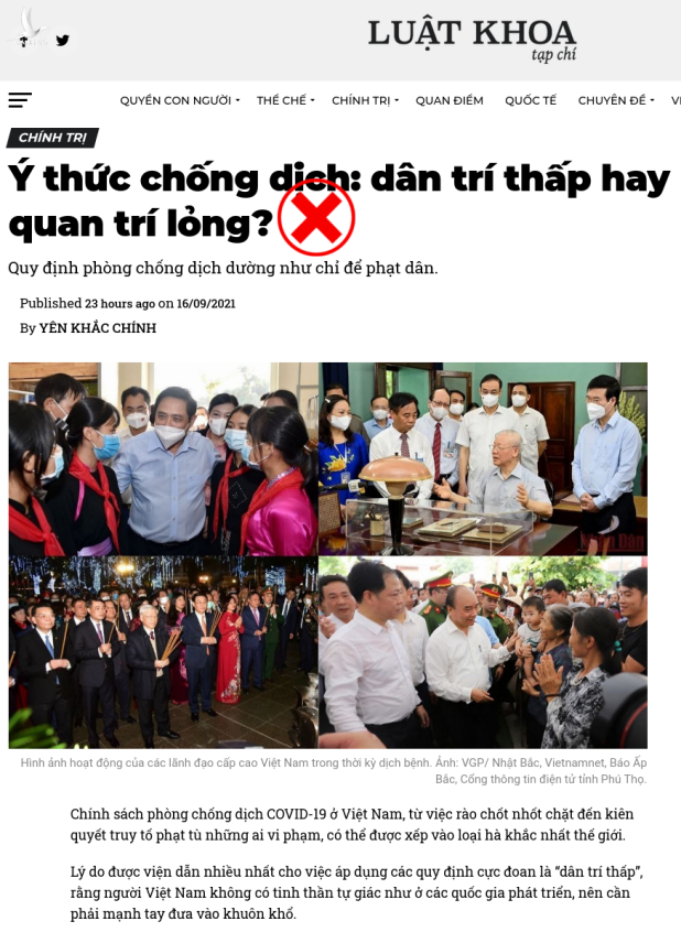 Trả lời cho “Luật khoa tạp chí”, Thủ tướng chưa từng “miễn nhiễm với quy định phòng chống dịch”