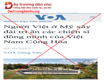 VOA không được cổ súy cho việc xây đài tri ân cho những kẻ hy sinh vì cuộc chiến phi nghĩa ở Việt Nam