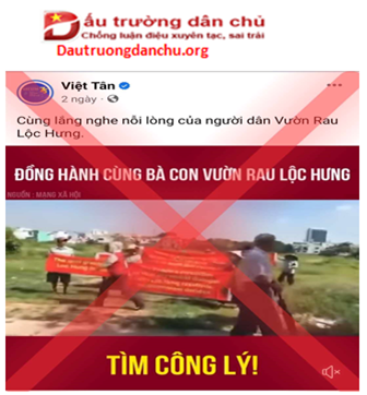 Việt Tân lại xuyên tạc, kích động, sự việc ở vườn rau Lộc Hưng