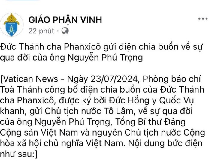 Người Công giáo thể hiện tình cảm, kính trọng Tổng Bí thư và cùng nỗi đau, mất mát của dân tộc